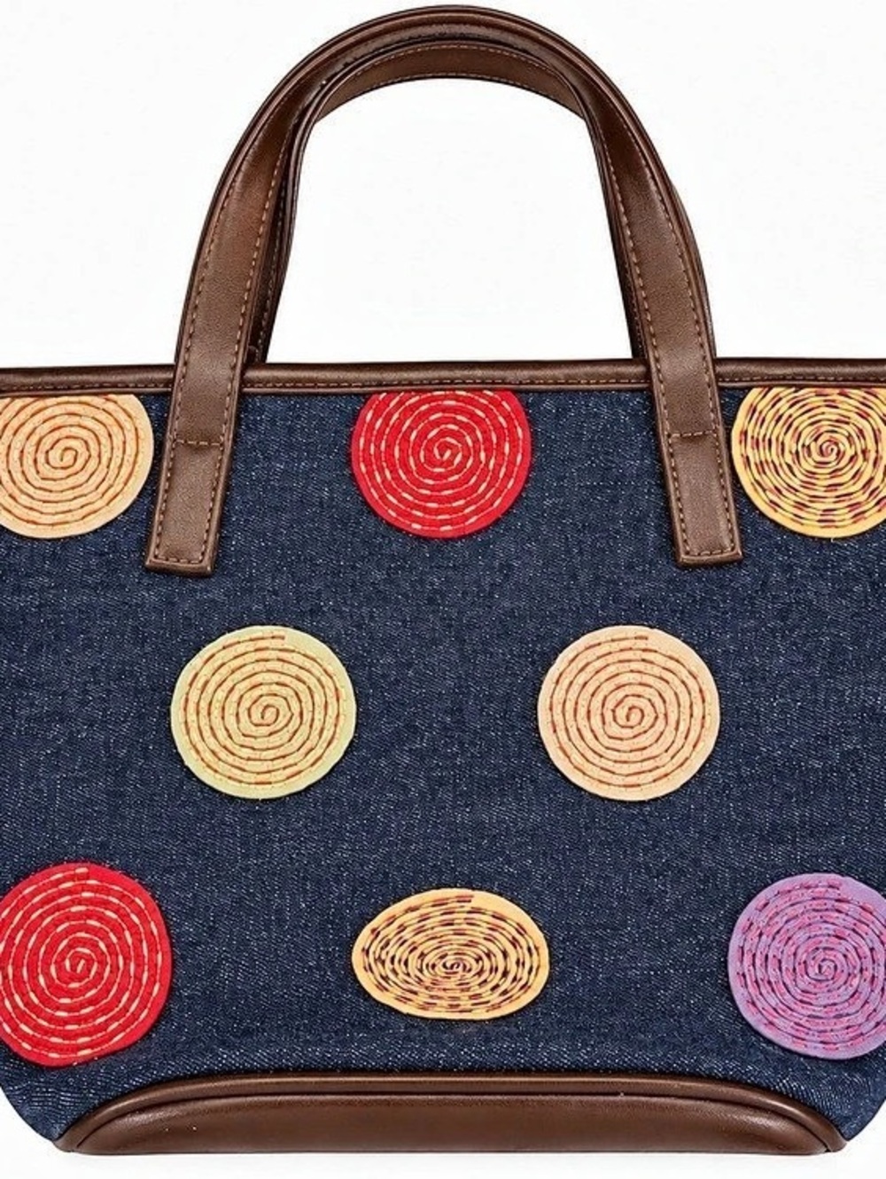 Vintage Bath & Body Works Y2K Denim Tote Colorful Spiral Appliqué Bag